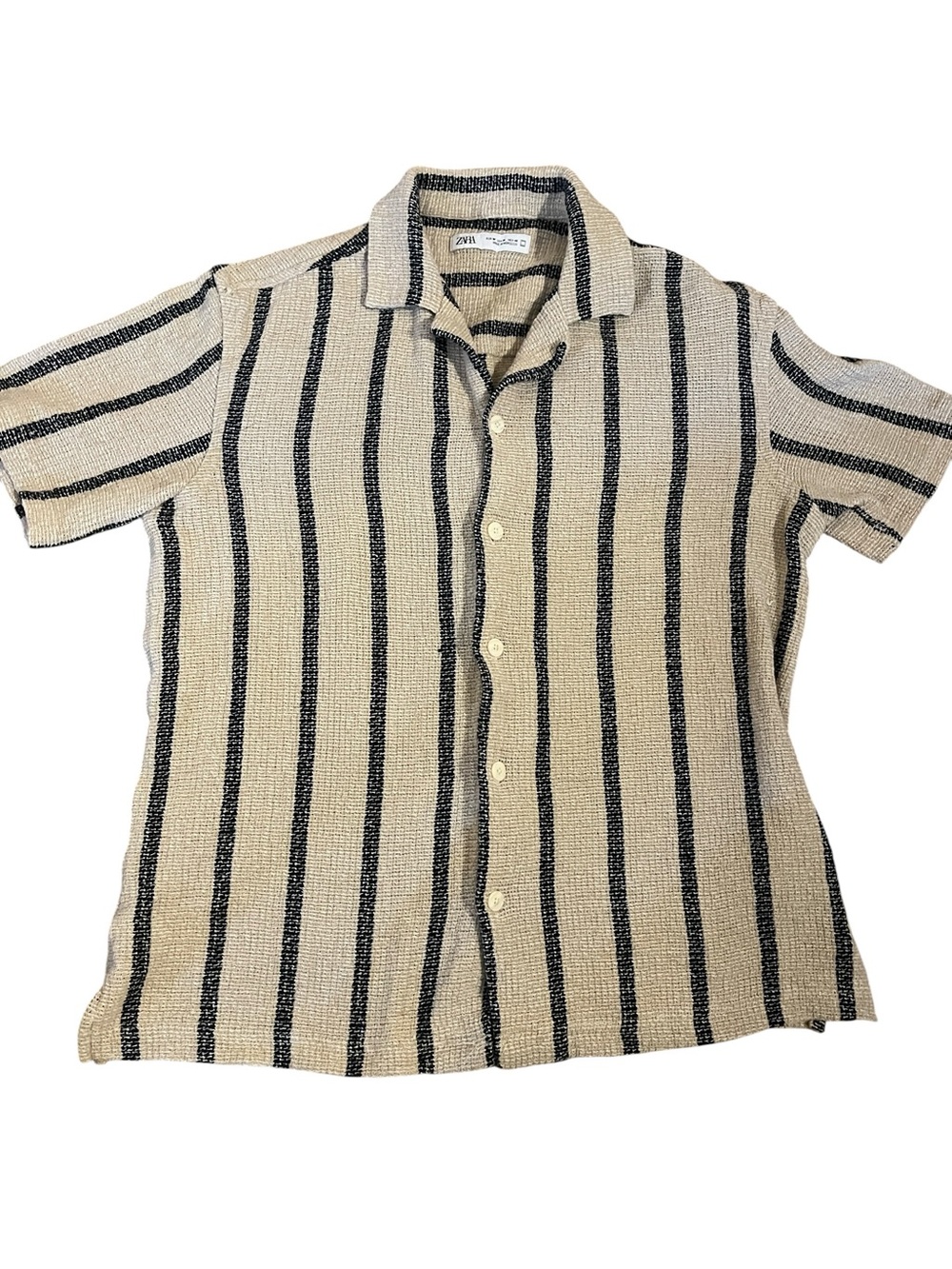 Zara Men’s Striped Textured Knit Short Sleeve Shirt Size Medium